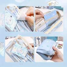 Sanrio 1 pièce Étui crayon transparent Sanrio avec Cinnamoroll, Melodys, Kuromis, Hello chat. Étui à crayon roulé en tissu, rangement mignon de fournitures scolaires pour anime, avec autocollants. Fournitures scolaires, trousse, sac d'école.