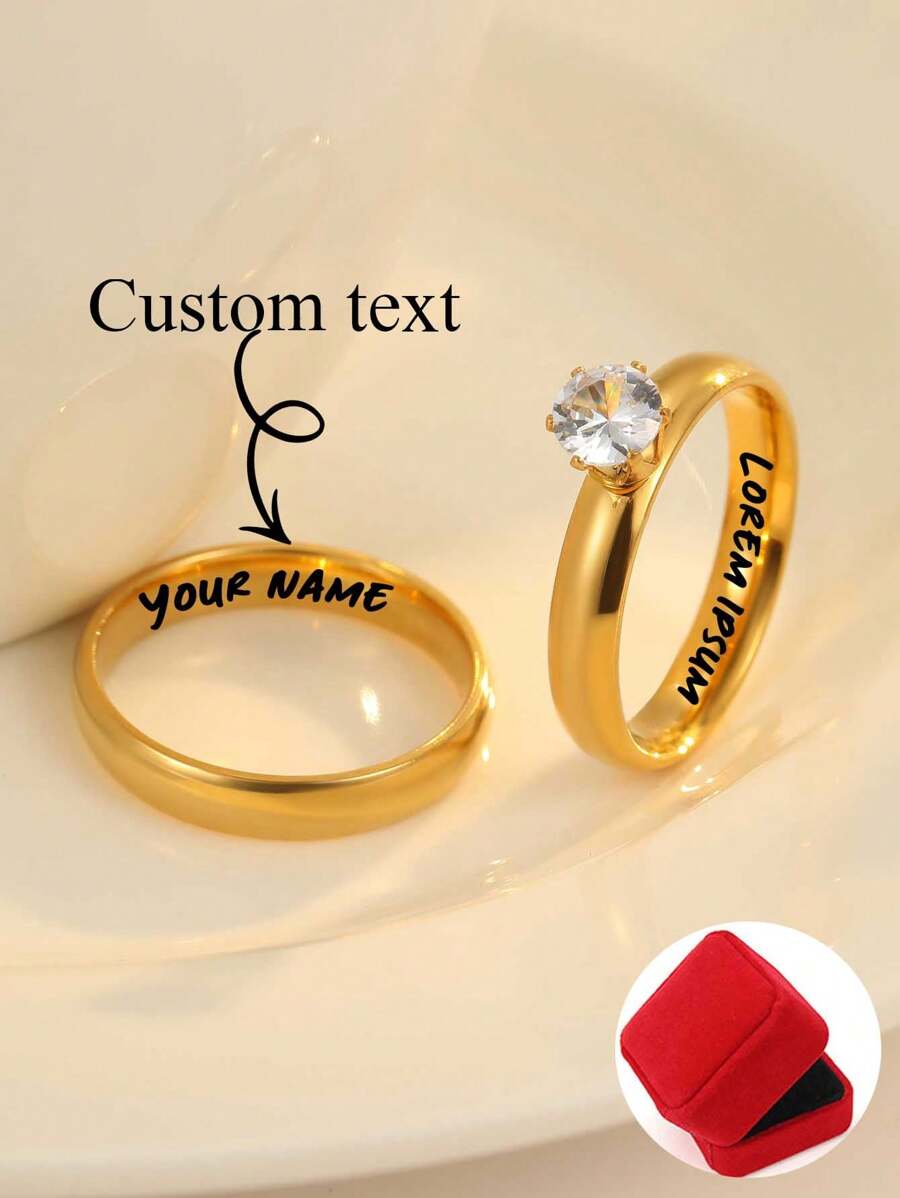 1pc Inner Hole Custom Personalized Name Ring, Father's Day Mother's Day Valentine's Day Birthday Commemorative Gift,Christmas Graduation Family High-End Gift For Friends Classmates Silver,Gold Fashion,Autumn Fashion,Vintage