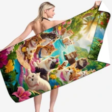 1 pièce Serviette de plage en fibre ultra-fine motif point de croix, serviette de plage à séchage rapide de dessin animé, serviette absorbante pour transpiration quotidienne, serviette de bain à impression numérique, serviette de plage, de bain, de natation et de fitness extérieur super grande