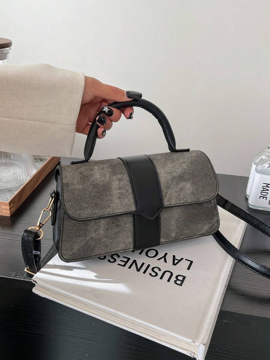 1pc Quilted Flap Closure PU Patchwork Small Square Bag, New Commuter All-Match Shoulder Bag, Retro Color Blocking Handbag, Fashion Hong Kong Style High-End Strap Decor Crossbody Bag, Classic Business Casual Suitable For Women Dating, Gifts, Work