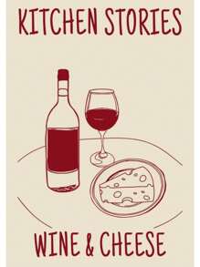 1 件手绘厨房摩卡壶咖啡意大利面爱好者葡萄酒和奶酪食物印刷墙艺术帆布画海报客厅家居装饰无框架