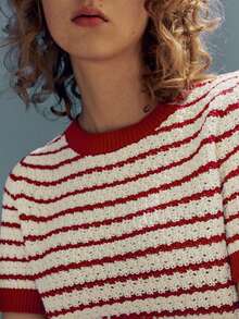 Women's Simple Commuting Crew Neck Colorblock Striped Short Sleeve Knit Pullover - Multicolor - View 3