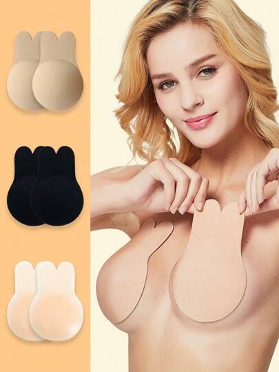 2 piezas de cubiertas reutilizables para pezones con forma de oreja de conejo, pezoneras adhesivas de silicona invisibles para deportes y sujetadores push-up