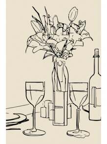 1 件手绘厨房摩卡壶咖啡意大利面爱好者葡萄酒和奶酪食物印刷墙艺术帆布画海报客厅家居装饰无框架