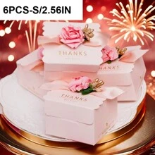 6pcs/12pcs/24pcs Elegant Pink Wedding Favor Box | Square Candy Box | Gift Packaging For Weddings | Bridal Shower Treat Boxes | Beautiful Foldable Design,Wedding Decor,Home Decor ,Room Decor Party Favors Bride Gifts Birthday Graduation Birthday Decorations Party Decorations Gift Bags Christmas Decorations Christmas