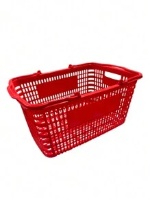 Canasta de Compras 5pz; Pack Cestas Supermercado; Cestas de la Compra; Asas de Mano; Resistentes a 28L; Canasta para Compras de Supermercado Diseño de Hoyuelos, Asas De Plástico Rojo - Rojo - Ver 3