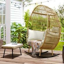 Silla de columpio de ratán para exteriores, silla cesta de columpio extra grande, silla tumbona - 1 - Ver 4