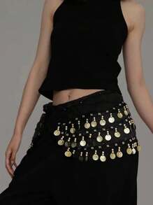 1 chiếc váy múa tua rua đính sequin cho nữ, khăn quấn hông tua rua cho múa bụng, váy tua rua đính sequin lấp lánh cho nữ, trang phục biểu diễn sân khấu, thích hợp cho mùa hè, mùa thu, Halloween. - Nhiều màu - Xem 2