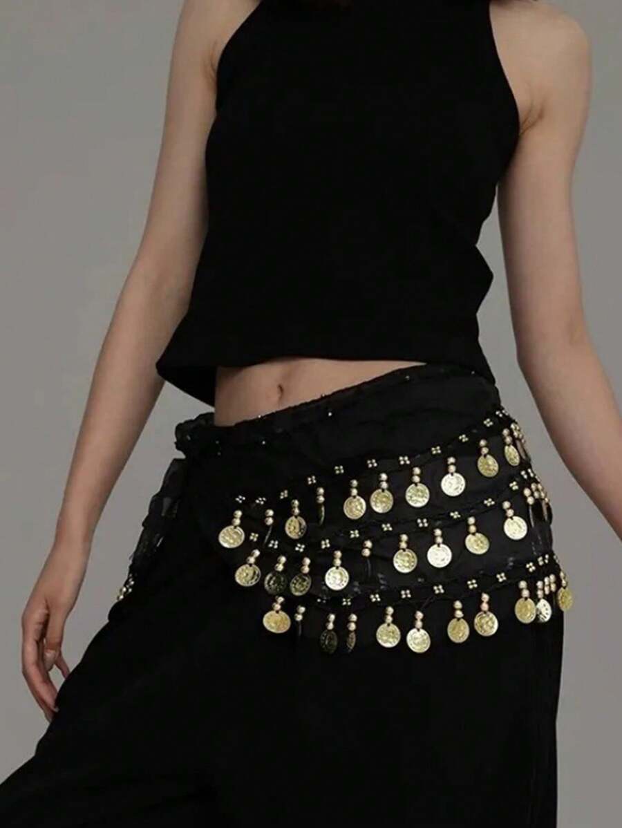 1 chiếc váy múa tua rua đính sequin cho nữ, khăn quấn hông tua rua cho múa bụng, váy tua rua đính sequin lấp lánh cho nữ, trang phục biểu diễn sân khấu, thích hợp cho mùa hè, mùa thu, Halloween.