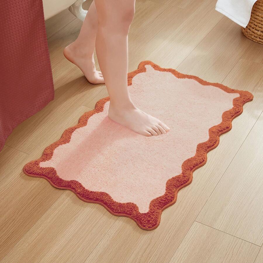 Bath Mat Non Slip Soft Super Absorbent Microfiber Scalloped Tufted Rug