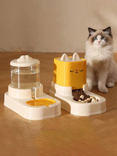1pc Cream Yellow Automatic Cat/Dog Lover Gift And Dog/Cat Mom Love Pet Feeder & Water Dispenser, Large Capacity Flowing Water, Non-Wet Mouth For Cat Lover And Cat Mom Loves, Dog Lover And Dog Mom Loves, Kittens, Puppies, Cat/Dog Lover Gift And Dog/Cat Mom Love Pet Supplies