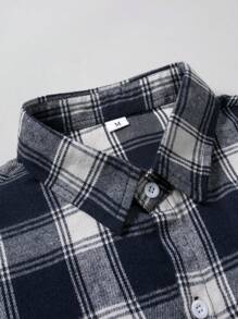 Blue And White Plaid Casual Business Long Sleeve Shirt