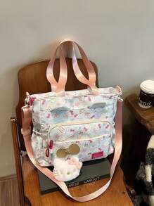 Sanrio 1pc Cartoon Kitty Large Capacity Handbag, Shoulder Crossbody Bag, Student Practical Lightweight Tuition Bag, Ins Style Storage Tote Bag, Cute Printed, Suitable As Student Back To School Gift