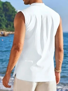 Chemise décontractée sans manches col Henley pour hommes, débardeur de mode d'été de couleur unie pour la plage
