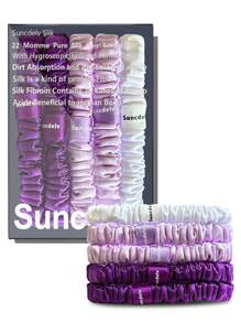 6个装 100% 纯桑蚕丝发圈，真丝发绳，马尾辫发圈，纯色天然发饰，发圈，发绳，头饰