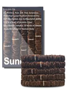 6个装 100% 纯桑蚕丝发圈，真丝发绳，马尾辫发圈，纯色天然发饰，发圈，发绳，头饰