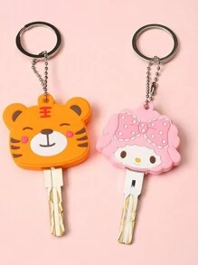 Sanrio 1PC &Friends Silicone Keychain Set - Cute , Cartoon Pattern With Protective Hat - Perfect For Bags And Keys - Ideal Gifts For Birthdays, Valentine's Day, And Christmas Car Accessories Bag Charm