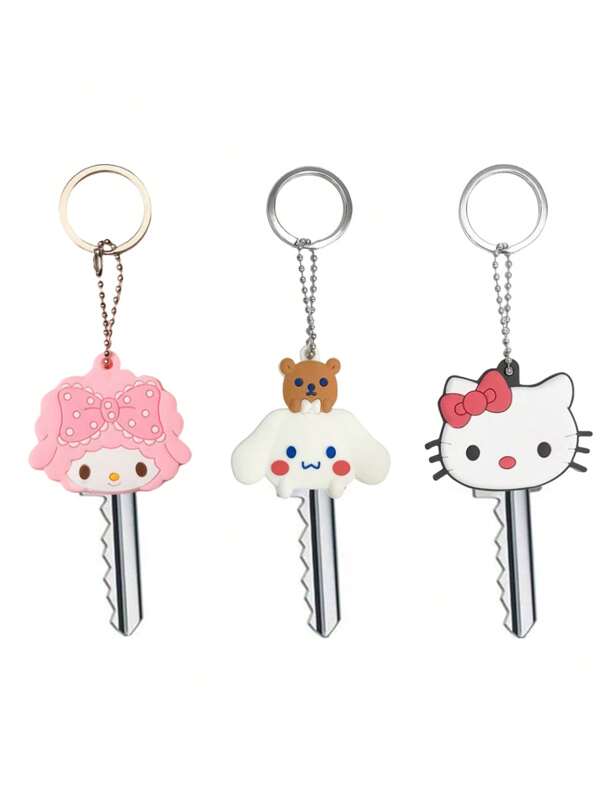 Sanrio 1 pièce Set de porte-clés en silicone &Friends - Motif mignon et dessin animé avec chapeau de protection - Parfait pour les sacs et les clés - Cadeau idéal pour les anniversaires, la Saint-Valentin et Noël. Accessoires de voiture, Breloques de sac, Fournitures scolaires
