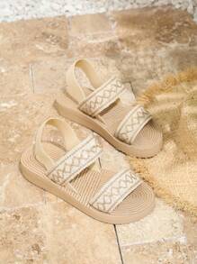 Women's Four Seasons French Fashion Simple Fairy Style Sweet And Lovely Suitable For Matching Dresses Seaside Vacation Dating Beige Women's Flat Sandals, Court Style Exotic Classical Gorgeous Comfortable Lightweight Breathable White Sandals - Beige - View 4