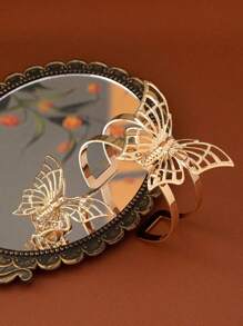 Fashionable High-End Hollow Butterfly Shaped Metal Bracelet And Ring Set, Suitable For Daily, Party, Holiday Wear - Yellow Gold - View 2