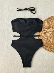 Summer Hollow-Out Solid Color Detachable Strap Metal Decor Waist Hollow One-Piece Swimsuit Style One-Piece Swimming Suit For Women