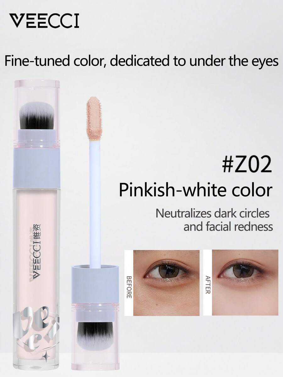 VEECCI Long-Lasting Concealer, Covers Spots And Pimples, Brightens Dark Areas, Tear Troughs And Smile Lines,Liquid Concealer, With Double-Ended Brush For Easy Blending