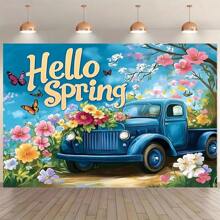 Butterfly Birthday Background, Spring Hello Easter & Spring Decoration Banner, Polyester, Suitable For Party Decor And Photography Props, Birthday Party Decoration