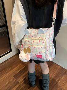 Sanrio 1pc Cartoon Kitty Large Capacity Handbag, Shoulder Crossbody Bag, Student Practical Lightweight Tuition Bag, Ins Style Storage Tote Bag, Cute Printed, Suitable As Student Back To School Gift