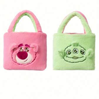 Miniso Disney Plush Double-Sided Bag Cute Lotso Cartoon Anime Handbag Cosmetic Travel Storage Bags Strawberry Bear Tote Bag Gift