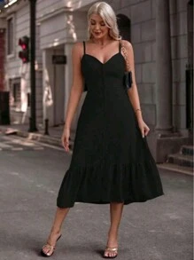 Long Dress In Viscose, Plain, Straps, Buttons On The Front, Cups And Lining. Elastex On The Back - Negro - Ver 5