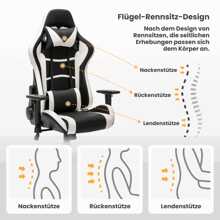 Gaming Stuhl Ergonomisch mit 180° Verstellbare Hohe Rückenlehne, PC Gaming-Stuhl mit breiter Sitzfläche und Rückenlehne