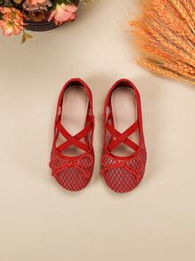 1 Pair Fashionable Breathable Versatile Mesh Flat Shoes For Girls - Red - View 5
