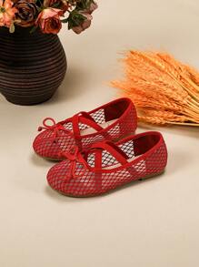 1 Pair Fashionable Breathable Versatile Mesh Flat Shoes For Girls - Red - View 4