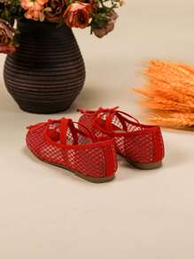1 Pair Fashionable Breathable Versatile Mesh Flat Shoes For Girls - Red - View 6
