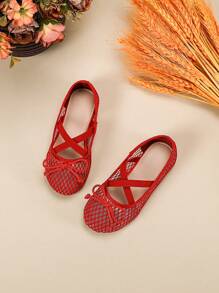 1 Pair Fashionable Breathable Versatile Mesh Flat Shoes For Girls - Red - View 1