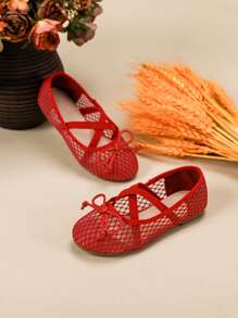 1 Pair Fashionable Breathable Versatile Mesh Flat Shoes For Girls - Red - View 3
