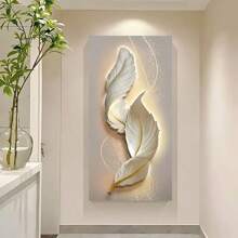 1pc Modern Minimalist Abstract Feather Canvas Art Print, Beige Neon Line Wall Poster Decor, Frameless Home Gift - Apricot - View 3