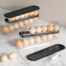 1 Stück klare Ei Aufbewahrungsbox - stoßfeste Doppelschicht automatischer Rolleierehalter mit Konstruktion - perfekt für Kühlschrank, Schrank, Regal und Arbeitsplatte Lagerung, ideale Küchenorganisatoren und Zubehör für Hausfrauen und Bäcker, für Ostern, Eiaufbewahrungstabletts