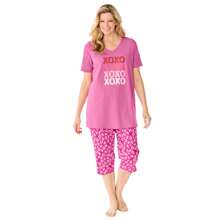 Dreams & Co. Women's Plus Size 2-Piece Capri PJ Set - Hoa mẫu đơn XOXO - Xem 1