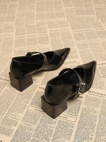 1665-1 高品质时尚尖头鞋，百搭连衣裙，春秋季 - 黑色 - 查看 5