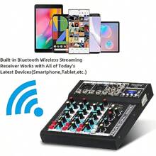 Depusheng HT4 Bluetooth Compatible Professional Portable Digital DJ Console W USB 4 Channel Mixer Audio Interface Mixing Boards For Studio Recording Black - as pic - View 2