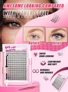 151 件自然 D 卷单根睫毛簇，自然宽茎、持久、超轻、超柔软，可重复使用单根睫毛延长套装，带化妆工具、粘合和密封、镊子和 2 把刷子，适合初学者居家使用、日常生活、派对和新年礼物，睫毛簇套装、睫毛、假睫毛 - 黑色 - 查看 5