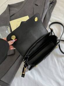 1pc Quilted Flap Closure PU Patchwork Small Square Bag, New Commuter All-Match Shoulder Bag, Retro Color Blocking Handbag, Fashion Hong Kong Style High-End Strap Decor Crossbody Bag, Classic Business Casual Suitable For Women Dating, Gifts, Work - Black - View 10