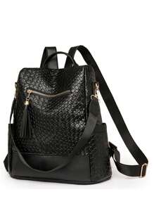 Vintage Fashionable Stone Textured Solid Color Backpack For Women, Waterproof Shoulder Bag Business Casual Computer Backpacks, Large Capacity College Daypack University Campus Bookbag, Shoulder Outdoor Travel Purse For Daily Use, School Backpack