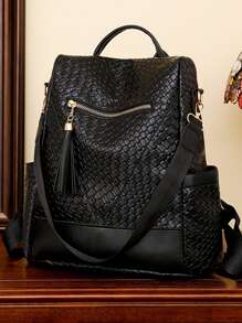 Vintage Fashionable Stone Textured Solid Color Backpack For Women, Waterproof Shoulder Bag Business Casual Computer Backpacks, Large Capacity College Daypack University Campus Bookbag, Shoulder Outdoor Travel Purse For Daily Use, School Backpack