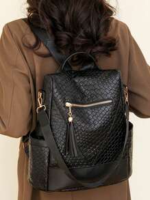 Vintage Fashionable Stone Textured Solid Color Backpack For Women, Waterproof Shoulder Bag Business Casual Computer Backpacks, Large Capacity College Daypack University Campus Bookbag, Shoulder Outdoor Travel Purse For Daily Use, School Backpack