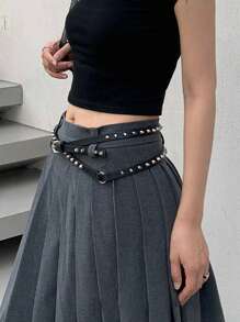 1pc Punk Rock Style Belt Buckle, Suitable For Jeans, Female Jeans, Rock Punk, Vintage, Sexy Rivet Belt, Applicable For Summer, School, Autumn, Halloween - Multicolor - View 2