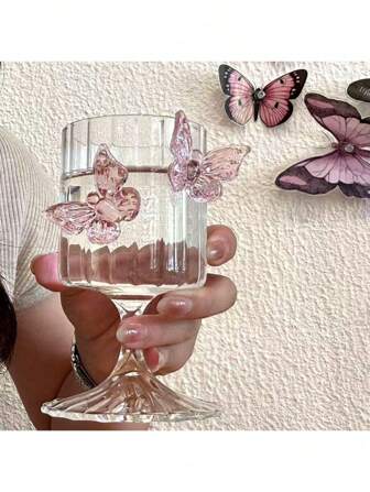 1 Piece 250ml Scandinavian Style Glasses, Champagne Glasses, Butterfly Highball Glasses, Striped Highball Glasses,Unique And Creative Valentine's Day Gift. Ideal Birthday Gift, Holiday Gift For Wife, Lover And Family, And Perfect Decoration For Office And Kitchen., Back To School Supplies