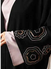 Thời trang chắp vá sequin thêu tay áo kimono abaya áo choàng caftan Hồi giáo quá khổ quần áo Hồi giáo phụ nữ áo khoác dài kaftan - màu đen - Xem 7