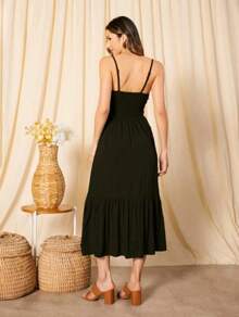 Long Dress In Viscose, Plain, Straps, Buttons On The Front, Cups And Lining. Elastex On The Back - Negro - Ver 3